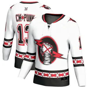 White CM Punk Chicago Hockey Jersey Lace Neck All over Print Long Sleeves