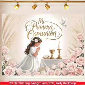 Spanish First Communion Background Cloth, Rose Dove Prayer Backdrop, Polyester Fabric for Wedding Baptism Easter Home Decor