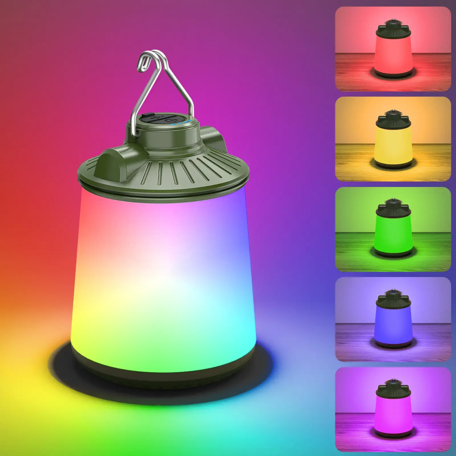 Rechargeable Camping Lantern, White+Warm+RGB Light, Up to 16H, 1x Type-C Cable, Rotatable & Retractable, Portable Light for Hurricane, Power Outages, Camping, Hiking, Emergency