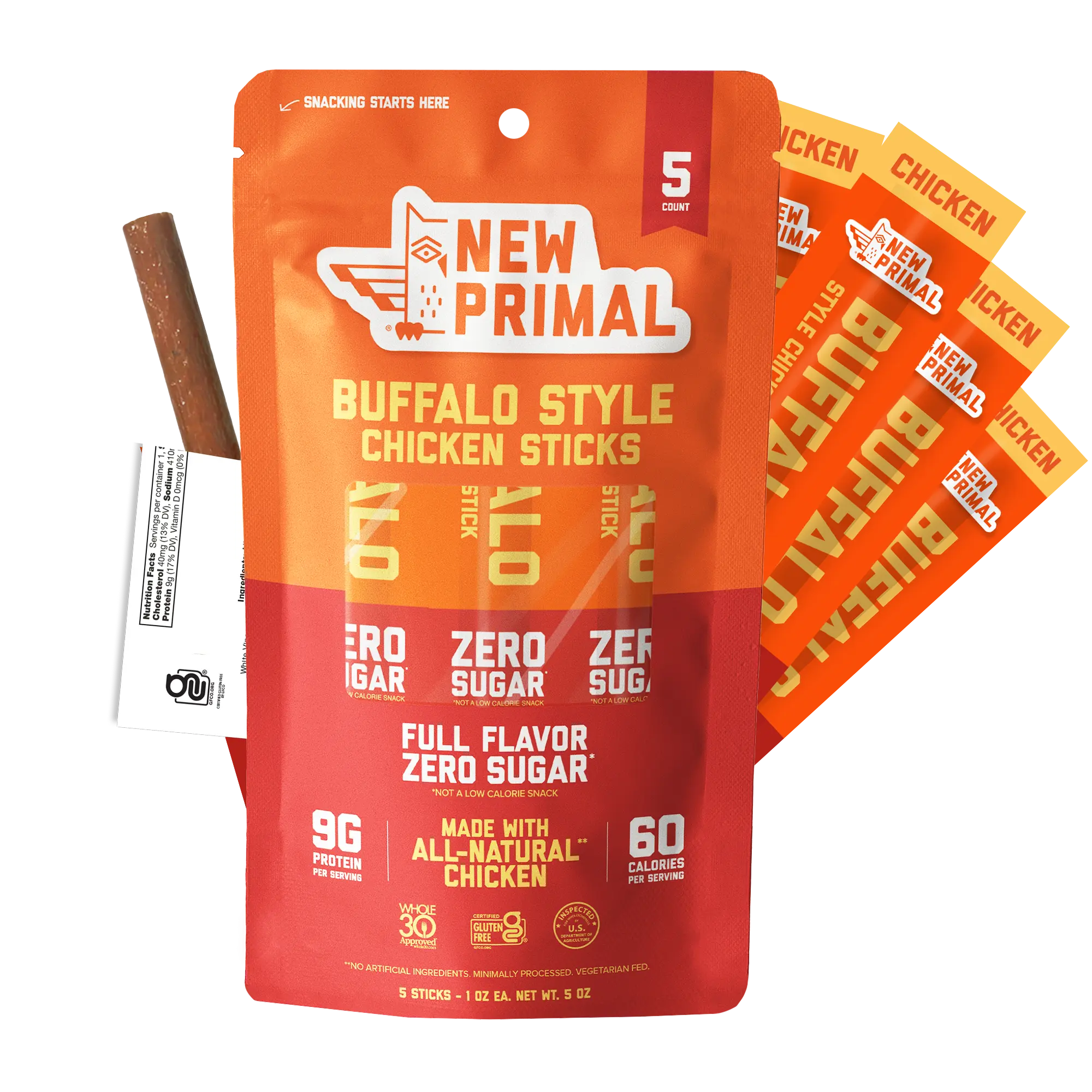 New Primal Buffalo Chicken Sticks: 9g Protein No Added Hormones Gluten Free Keto Snack - The Problem Solving Snack for Busy Professionals and Athletes