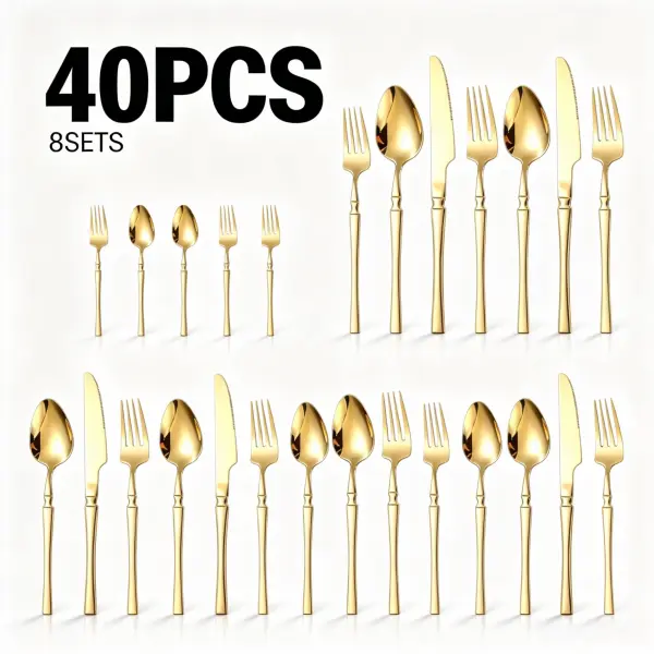 40-Piece Gold Vintage Food-Grade Stainless Steel Cutlery Set - 8-Person Heat-Resistant Tableware, Ideal for Parties, Gifting