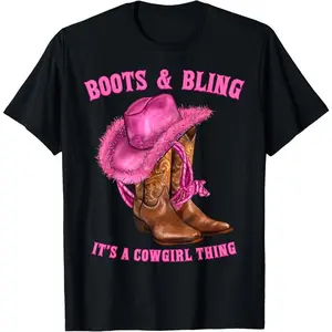 100% Cotton Boots and Bling It's A Cowgirl Thing Western Rodeo Cowgirls T-Shirt