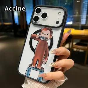 Magnetic Phone case for iPhone 17 16  Pro Max Plus 15 14 13 12 11 Air E Monkey's Tooth - brushing Pattern Non-Yellowing Shockproof Soft Silicone Transparent Acrylic Cover Supports Wireless Charging