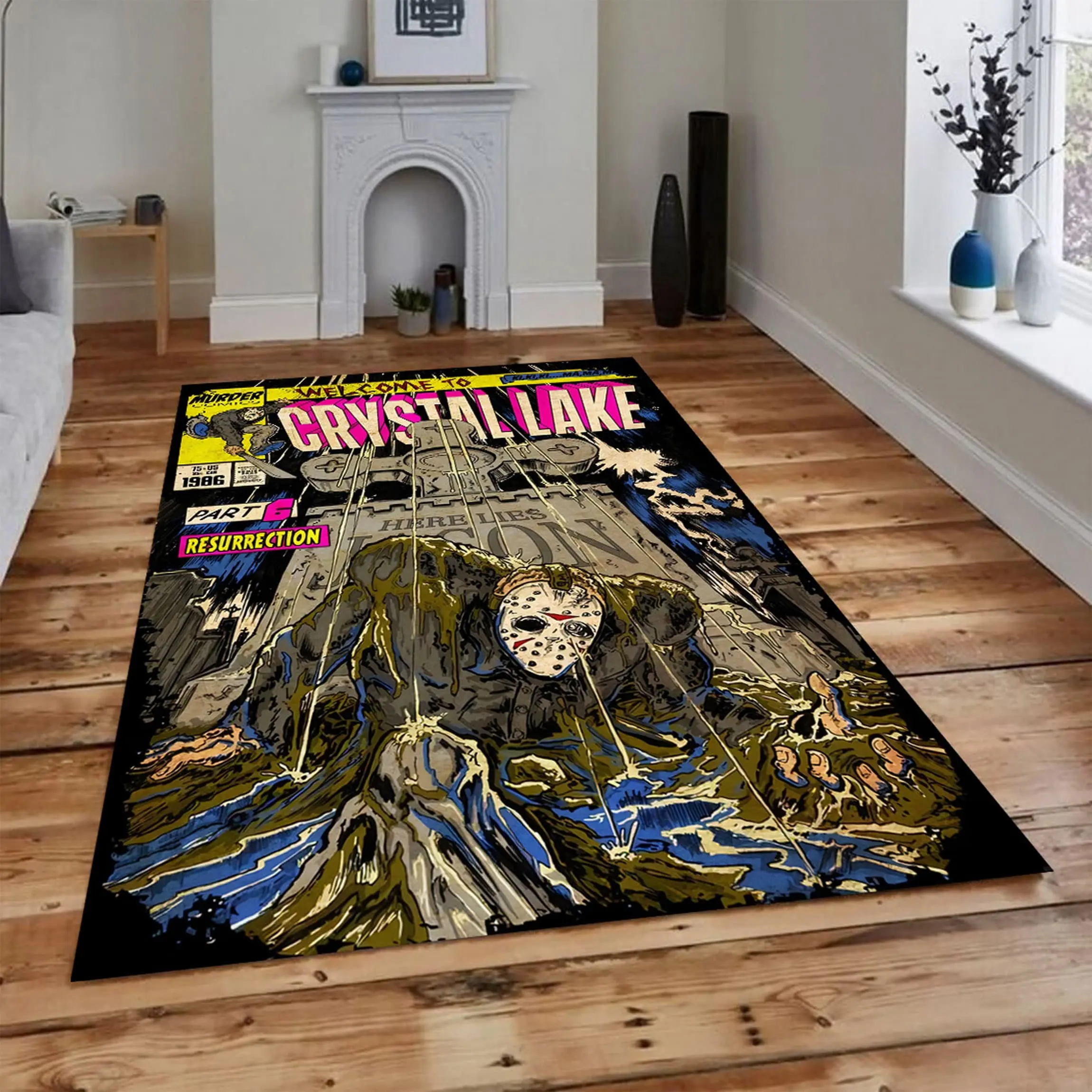 Horror Movie Rug: Jason Voorhees Comic Book Rug,Hypebeast Rug,Best Horror Movie,Boys Room Decor,Gift Ideas,Gothic Rug,Horror Decor