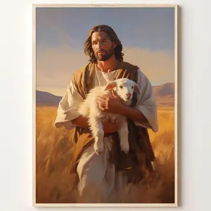 Religious Christian Wall Art Jesus Watercolor Print Jesus Christ Artwork Jesus Lamb Picture Religious Paintings of Jesus Wall Art Jesus Sheep Painting Jesus Good Shepherd Print Room SHJY-01531