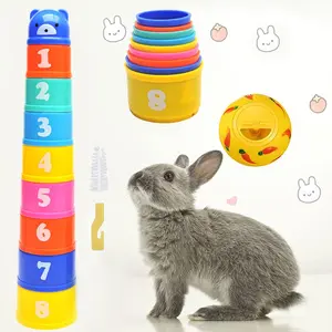 Random Color Stackable Cup Rabbit Toy, 11pcs/set Stack Cup Rabbit Toy, Pet Leakage Food Ball Toy For Pet Rabbits