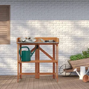 Folding Potting Bench Outdoor Solid Wood Foldable Garden WorkBench Station for Planting Horticulture with Shelves