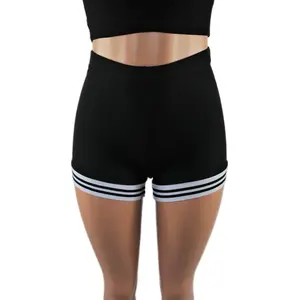 Damien High Waisted Ribbed Shorts for Women - Spandex Fitted Comfort Womenswear Bottom Comfortable Casual