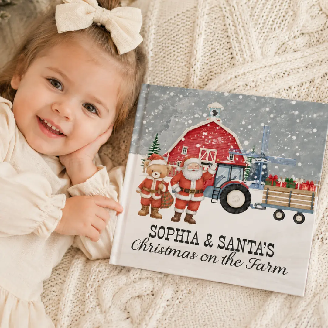 Personalized Farm Christmas Book for Kids, Custom Baby Christmas Gift, Santa Story, Toddler Farm Book, Cowboy Christmas Keepsake