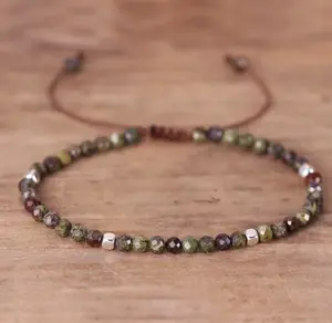 Natural Dragon Bloodstone Bracelet Deep Green Bloodstone Gemstone Braided Bracelet Healing Spiritual Meditation Bracelet Anxiety Stress Relief Minimalist