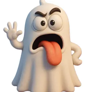 Funny Ghost Figurine Tongue Out Spooky Cute Halloween Decoration with Big Eyes and Waving Hand