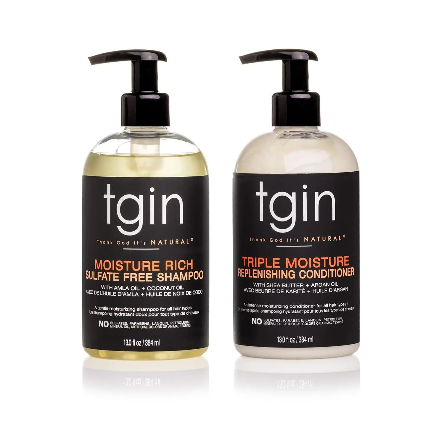 tgin Hydrating Shampoo & Conditioner Haircare Set with Coconut Oil, Shea Butter & Argan, Sulfate-Free Moisturizer for Dry Hair, 13 oz Each