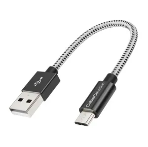Short Micro USB Cable, USB to Micro USB 24 AWG Triple Shielded Fast Charger Cable, Compatible with PS5/PS4, Raspberry Pi Zero, Chromecast, Phone, 0.5FT/6 inch Black