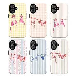 Playful Bikini Phone Cases|Whimsical Laundry Line Designs on Gingham & Stripes Cover For iPhone 17 Pro Max 16 15 14 13 12 11 for Samsung S21 S22 S23 S24 S25 S26 Phone Case|Trendy Protective Covers for Summer Vibes|Best Gift