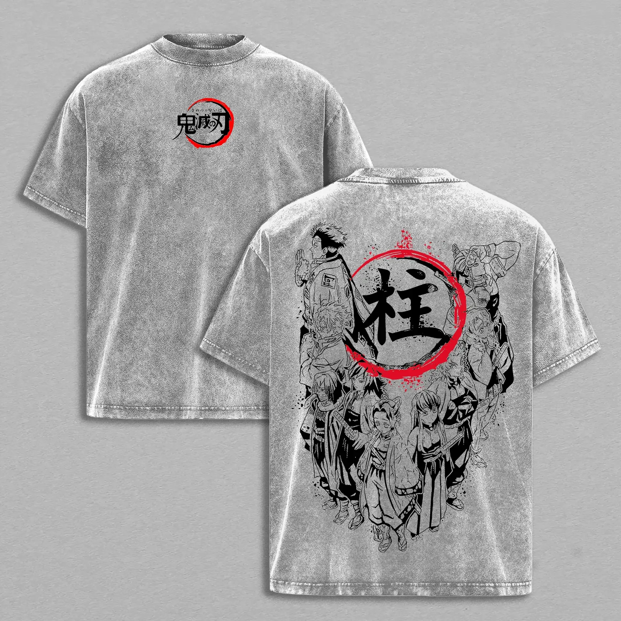 Vintage Demon Slayer Hashira T-Shirt, Unisex Oversized Graphic Tee in Heavyweight Washed Cotton, Round Neck Short Sleeve Anime Top, Shortsleeve, Streetwear