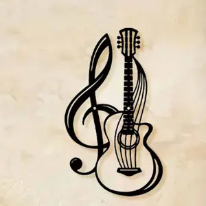 Guitar & Music Note Design Wall Art, Wall Art Decoration, Metal Wall Decor, Wall Hanging Decor for Home Living Room Bedroom Coffee Shop, Ideal Housewarming Gift, Poster