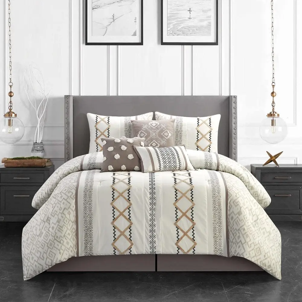 Anthony Geometric Embroidery 7-Piece Comforter Set