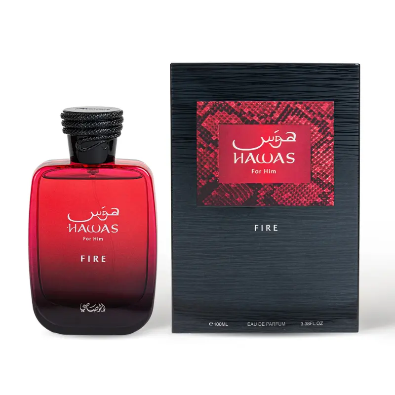 Rasasi Hawas Fire for Him Eau de Parfum 3.4 Oz (100ml) – Bold Luxurious Masculine Scent with Amber, Spicy and Aromatic Fragrance Notes