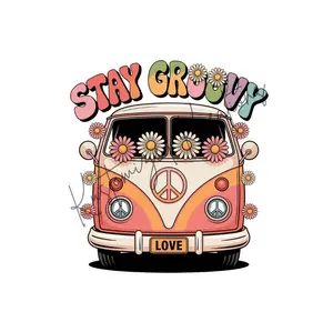 Stay Groovy • T-shirt Tee Shirt Comfortable Unisex Top Sublimation Graphic Cute Stylish Casual Crewneck Peace Hippie Volkswagen Love 80's