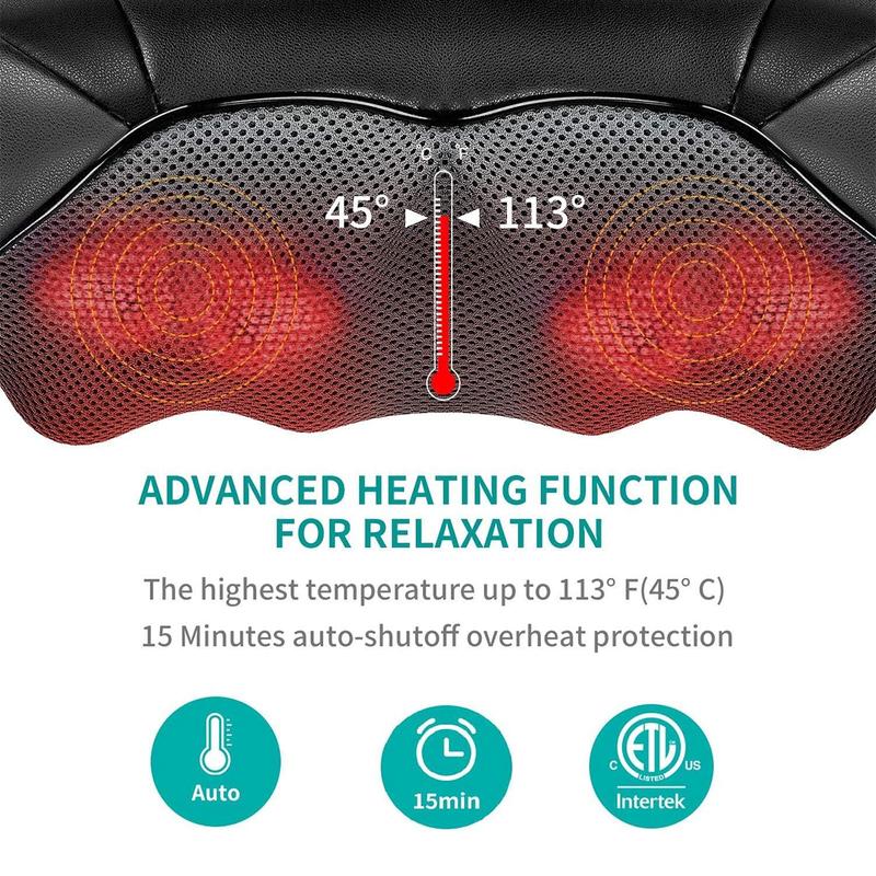 Nekteck Neck and Back Massager with Soothing Heat Adjustable Intensity 3D Kneading Massage Pillow for Shoulder Leg Body Pain Relief Durable Gift