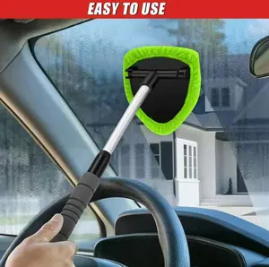 Windshield Cleaning Tool, Microfiber Car Window Cleaner with  Reusable and Washable Microfiber Pads and Extendable Handle