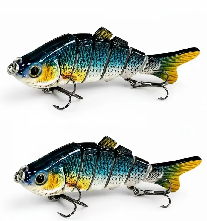 6-Segment Simulation Fishing Lure - Slow-Sinking Swimbait with Treble Hooks, Lifelike S-Shape & Lifelike Shape, Artificial Fishing Lures for Bass, Multiple Packs (2-Pack/4-Pack) Outdoor Supplies