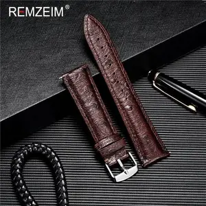 Colorful Ostrich Pattern Watch Strap 18mm 20mm 22mm First Layer Cowhide Leather Watchbands Quick Release Wrist Band