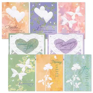 Lillian Vernon Deluxe Embossed Anniversary Greeting Card Set Value Pack of 16 Cards With White Envelopes 8 Designs Large 5 x 7 Assortment