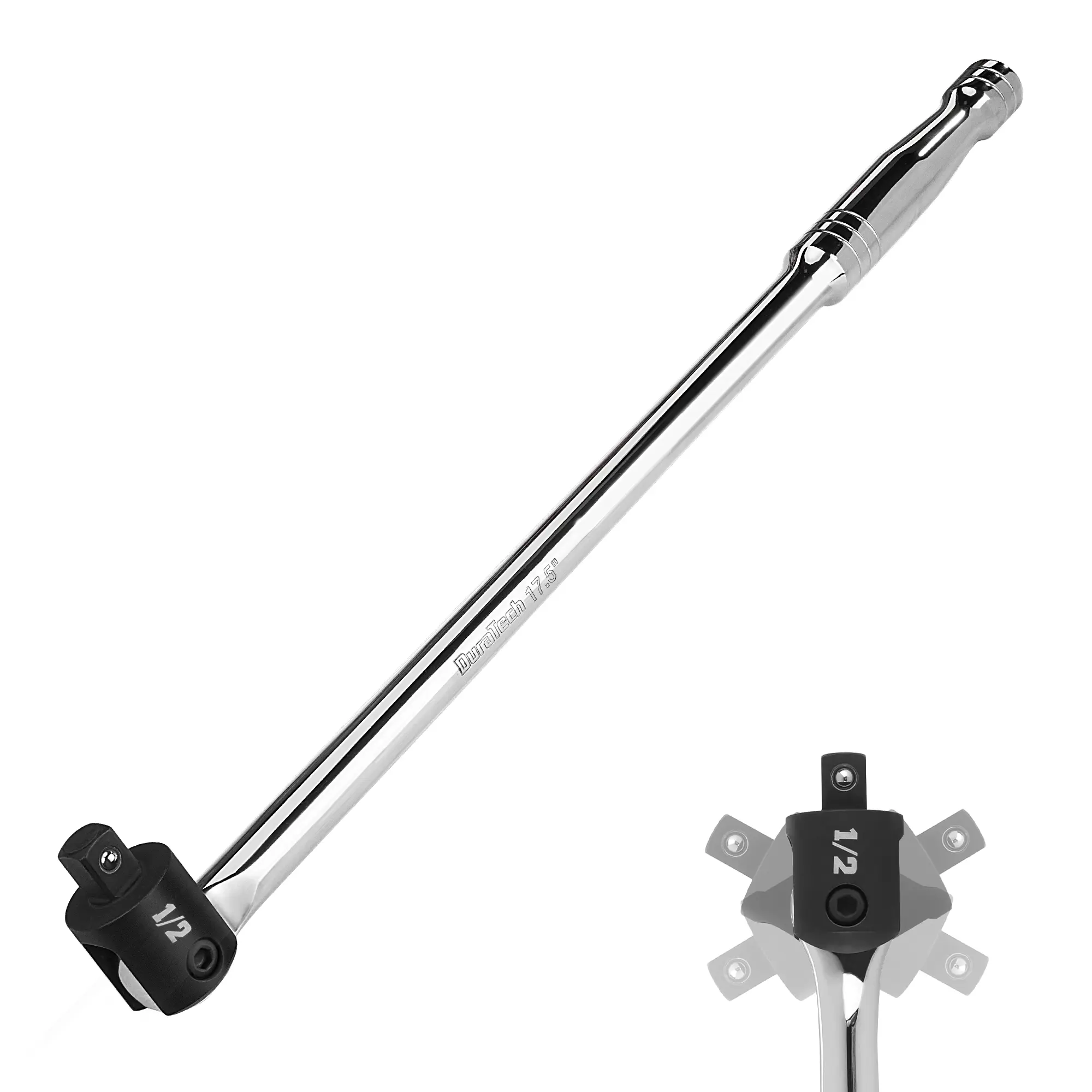 #fathersdaygift DURATECH Breaker Bar, 1/2'' Drive 17.5-Inch Breaker Bars Heavy Duty, with 240° Flex Head, Spring-loaded Detent Ball, Premium Chrome Alloy Made