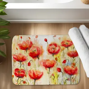 Begin Home Decor C1BM1724WTFIY3 17 x 24 in. Red Flowers Garden Beige Bath Mat - Stylish Home Decor, Decorative
