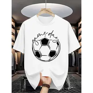 180g[100%coMen's American Football Print T‑Shirt - Retro Game Day Design with 'Game Day' Print, breathable, lightweight, crew neck, short sleeve, regular fit, machine washable, printed sports t‑shirt for men, 2D pattern t‑shirt, men's jersey‑style t‑shirt