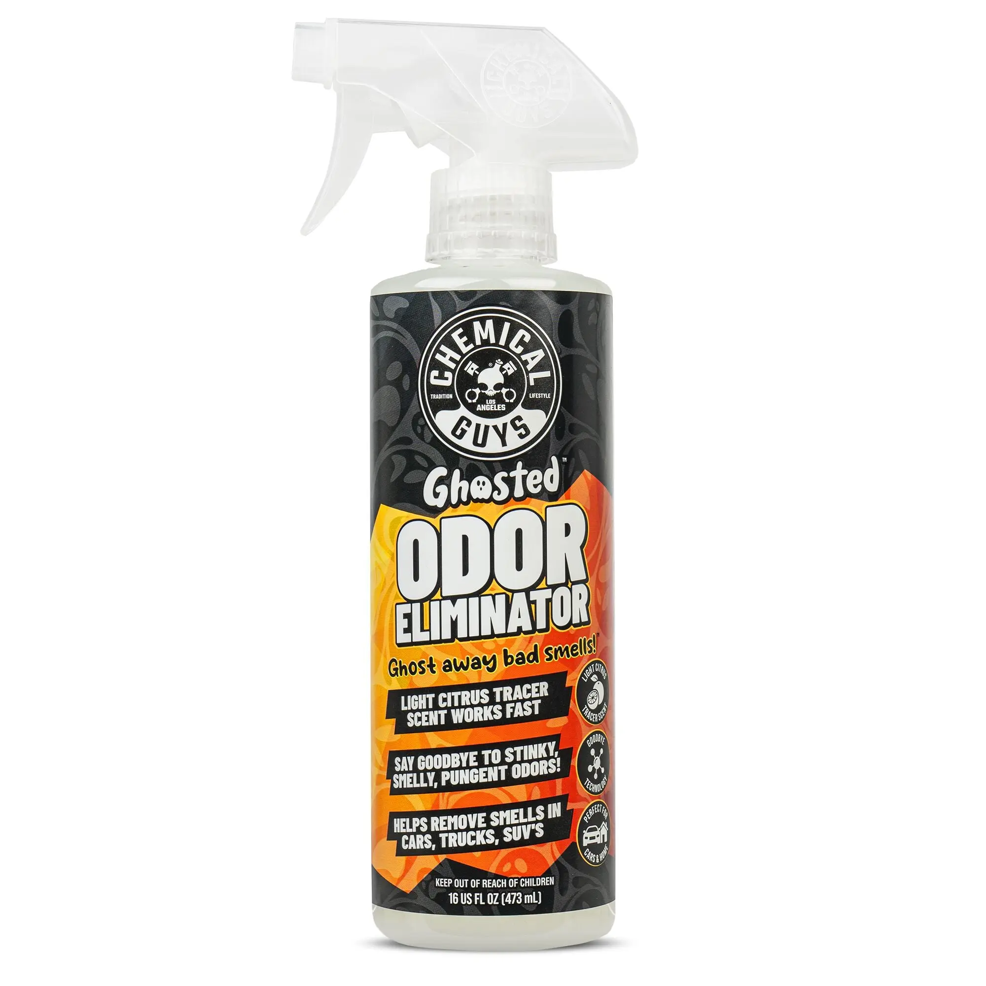 Chemical Guys Ghosted Odor Eliminator Spray - 16oz Citrus Aromatic Source-Level Neutralizer, Car Accessories, Interior Vehicle Fragrance for Home Use