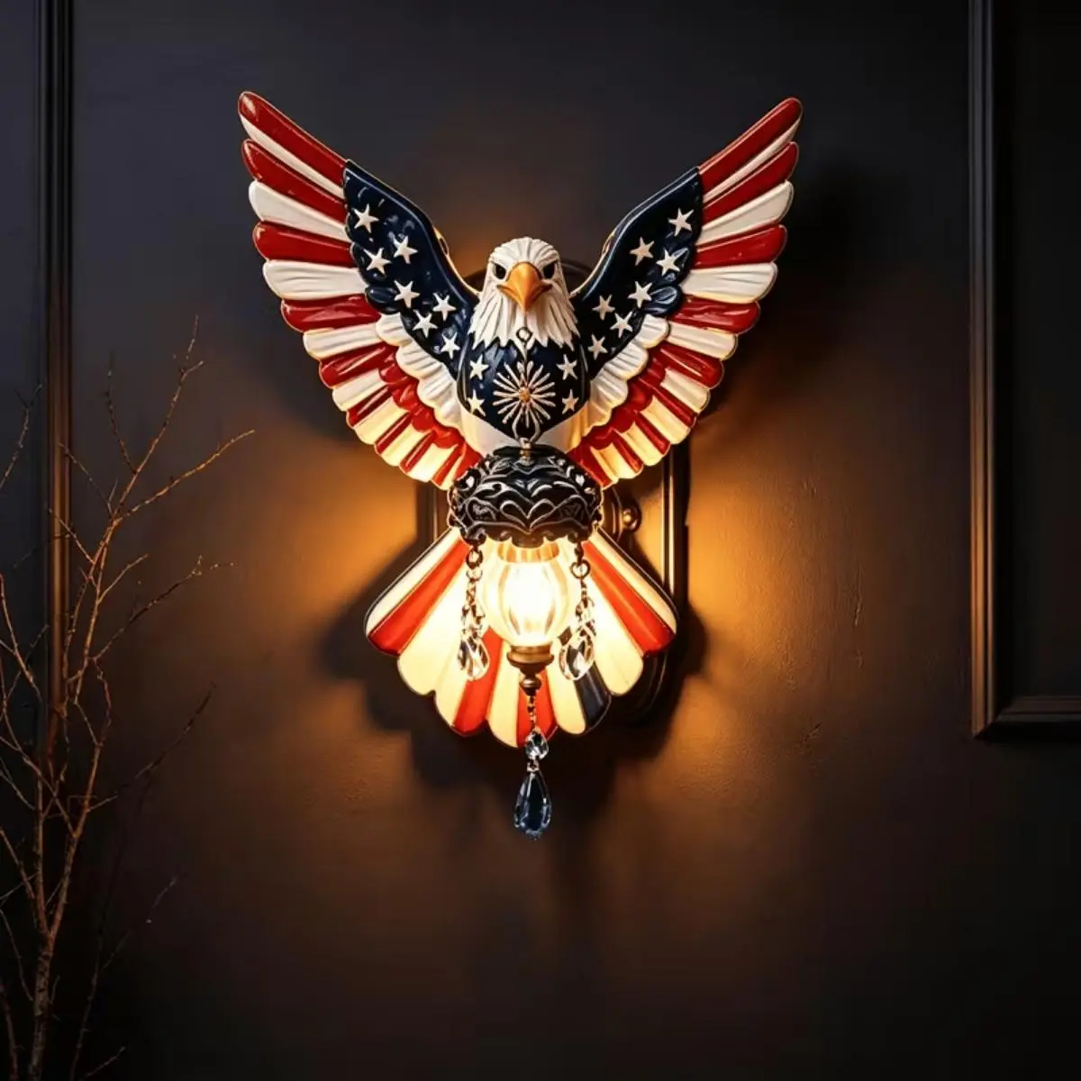 Halloween Red-White-Blue Eagle Wall Lamp, 3D Handmade Casting, Gothic Retro Indoor-Outdoor Wall Sconce for Holiday Gatherings, Bedroom Decor, Festive Atmosphere Creation & Halloween Gifting