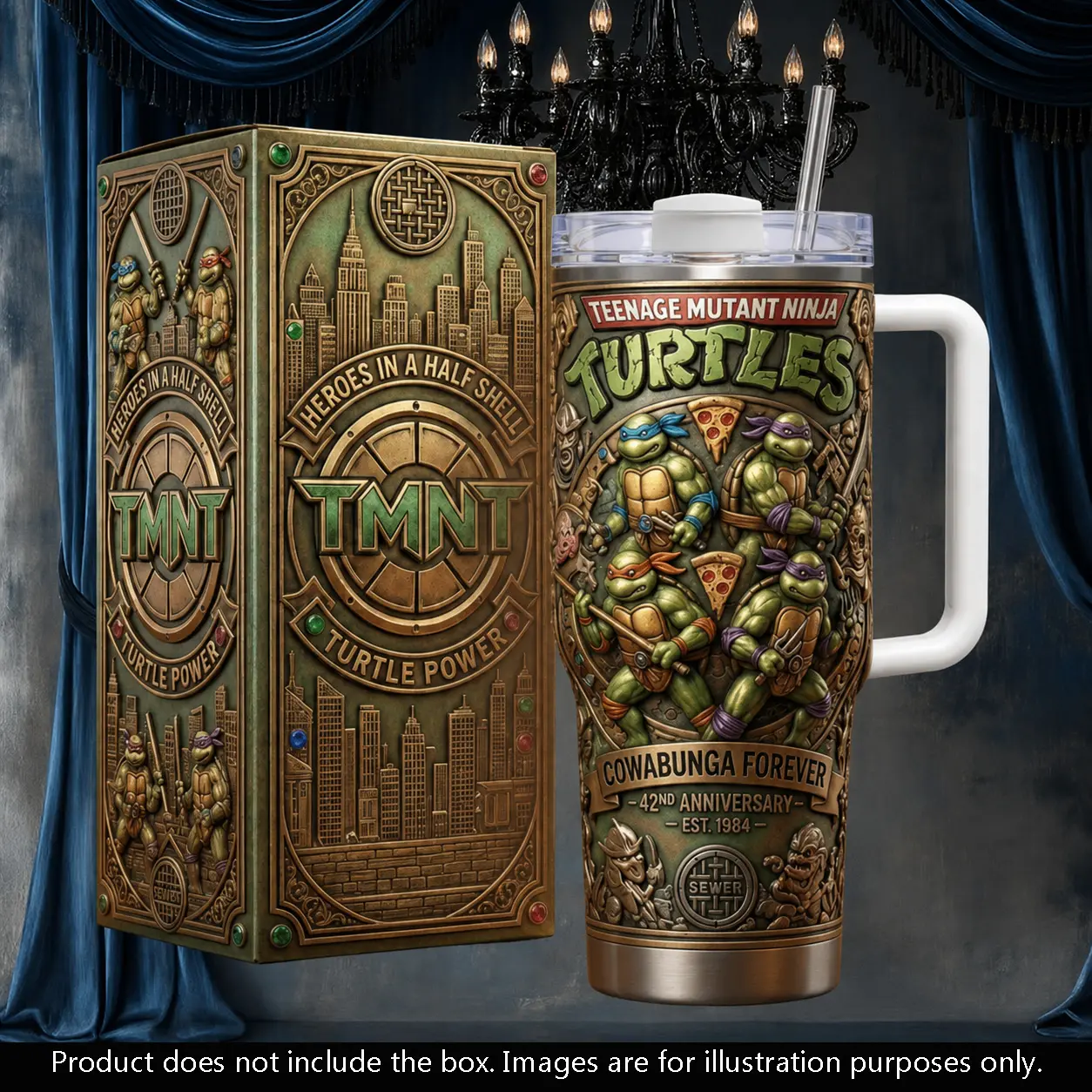 TMNT Teenage Mutant Ninja Turtles 42nd Anniversary Tumbler 40oz, Stainless Steel Insulated Travel Mug With Handle, Movie Fan Gift