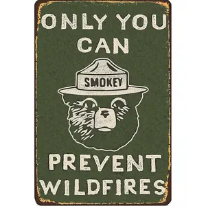 POPPY Vintage Metal Sign Smokey Bear Retro Metal Tin Sign Aluminum Sign for Home Coffee Wall Decor 8x12 Inch