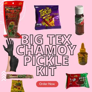 Big Tex Chamoy Pickle Kit with Baby Tajin, Lucas Gusano, Skwinkles, Gushers, Fruit Roll Up, and Takis