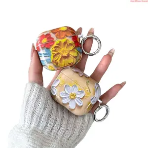 Simple Oil Flower TPU Earbud Protective Case, Floral Pattern Soft Full Cover Compatible with AirPods 4 AirPods Pro 2 For Elegant Daily Portable Use (No Headphones) stylish