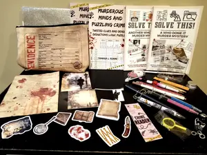 True Crime Logic and Solve the Crime Gift Box with Logic Puzzles Book Who Done It Murder Mystery Snacks Drinks to Help Escape the Box Gifts In Box Perfect Gift Bundle