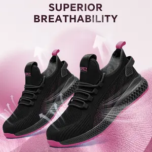 SPIEZ Women's Puncture-Proof Safety Sneakers Composite Toe Lightweight Breathable Pink Sole Ideal for Long-Standing Workers