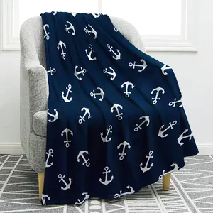 Luxurious Navy Blue Nautical Anchor Throw Blanket Comfortable Double-Sided Flannel with White Anchor Pattern Ideal Gift for Men and Women Perfect Gift for Birthdays, Christmas, Father's Day All-Season Comfort Four Seasons Blanket holiday blanket