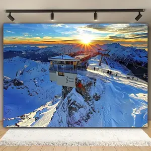 1pc Polyester Material Winter Skiing Scenery Backdrop Cloth, No Power Needed, Universal Use, for Christmas Theme Decor, Social Media Influencer Photography