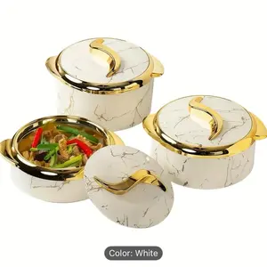 White Marble Finish Cookware Set with Gold Accents 3-Piece Stainless Steel Pots and Pans for Everyday Cooking