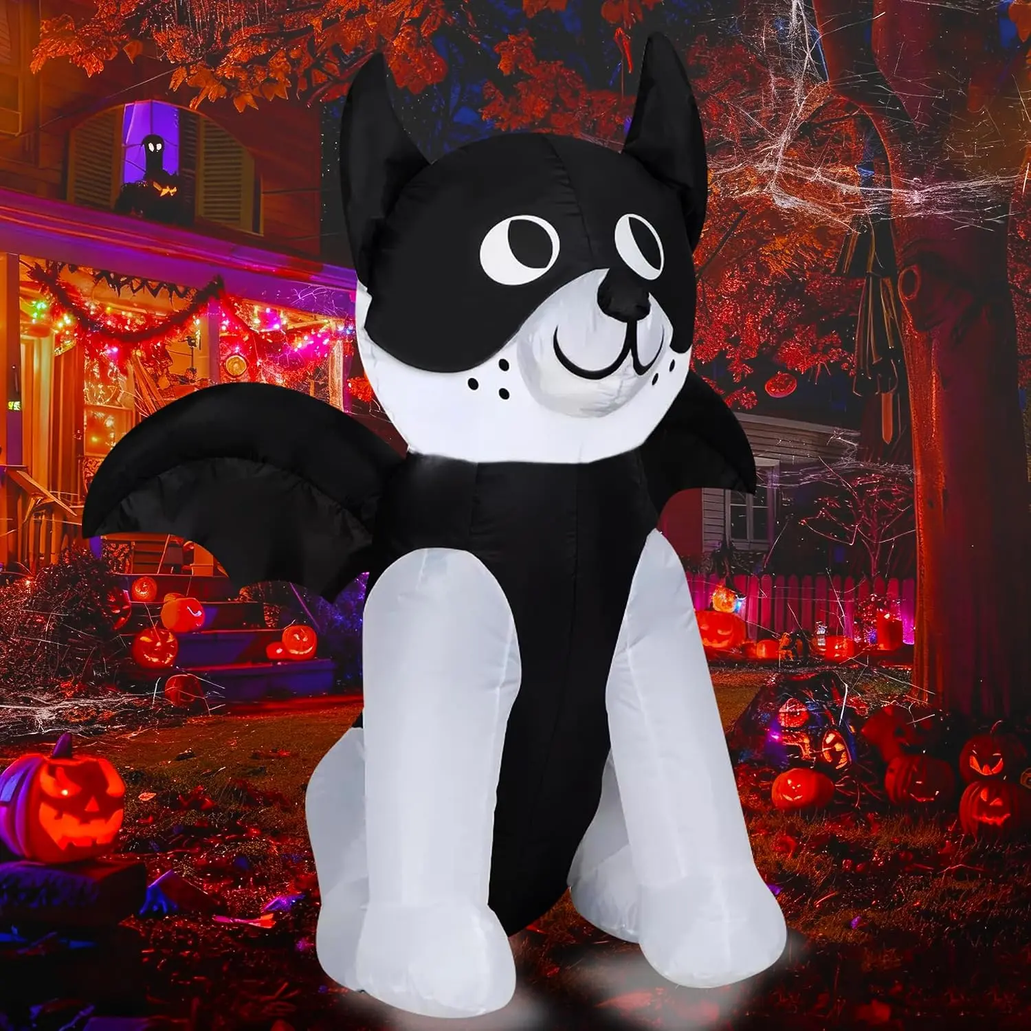 4 FT Halloween Inflatable Dog French Bulldog with Bat Wings Decoration Blow Up Built-in LED for Holiday Lawn Yard Garden Home Indoor Outdoor Decorspooky season decor, spooky yard decor, halloween yard decor, halloween gift for him and her, 2026 gift