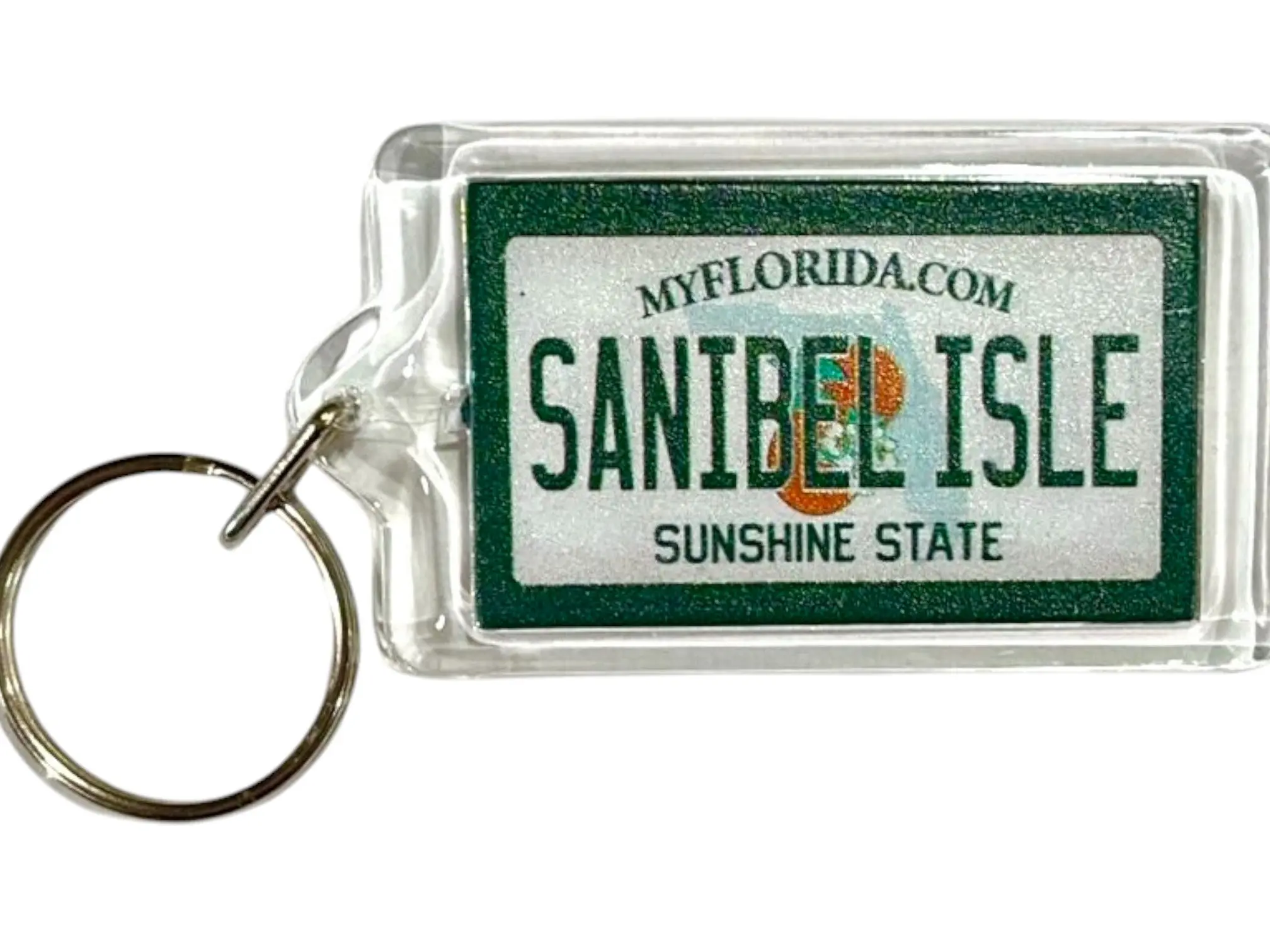 Sanibel Isle Florida License Plate Acrylic Rectangular Souvenir Keychain 2.5" X 1.5"