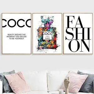 3pcs Frameless Fashion Quotes Poster Print Woman Perfume Wall Art Canvas Painting Black White Pictures for Living Room Home Decoration