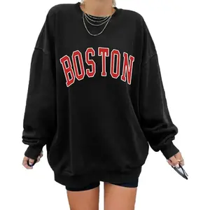 Women's Oversized Sweatshirt Boston Crewneck Long Sleeve Casual Loose Pullover Tops