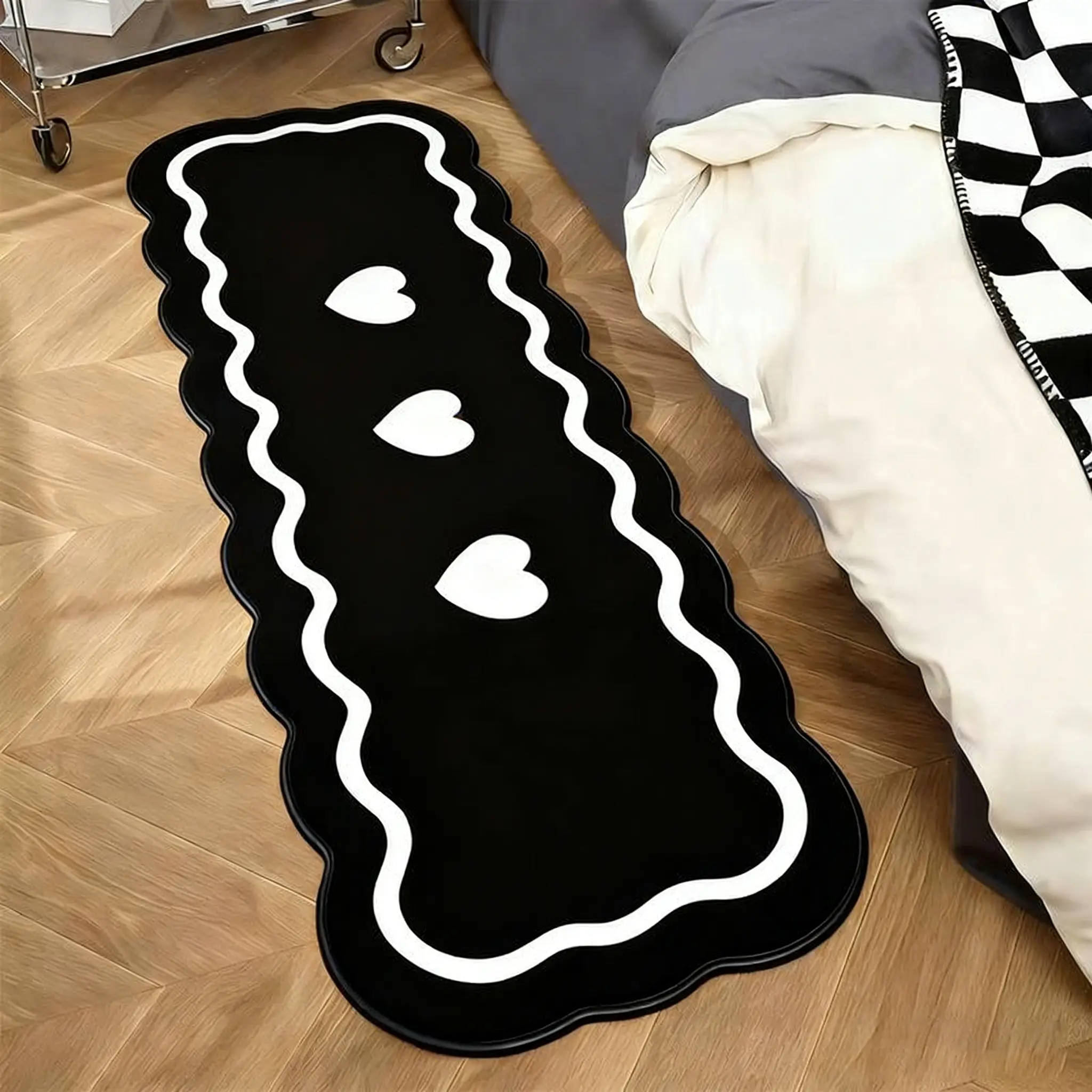 Modern Creative Wave Edge Heart Pattern Carpet Mat, Soft Washable Plush Rug for Living Room Bedroom Hotel Study, Fluffy Bedroom Rug, Home Decorative Rug, Washable Area Rug, Indoor Area Rugs