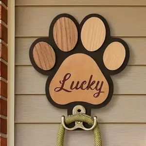 Personalized Custom Wooden Paw Print Dog Leash Hook, Storage Hooks - Handcrafted with a polished finish, each hook can be engraved with your dog's name, available in two colors as an ideal gift for pet lovers to hang leashes, collars, and coats