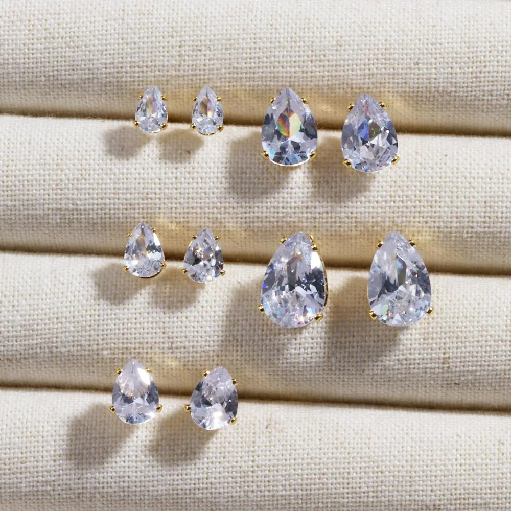 Hypoallergenic White Crystal Waterdrop CZ Stud Earrings Sensitive Ear Studs Jewelry for Men Women Brinco