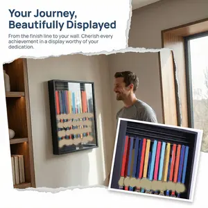 Wooden Medal Display Case 15x22in Wall Mount Medal Holder Display Box with 3 Hanging Rods Trophy Case Holds 60+ Medals for Runners Soccer Gymnastics All Sports NEW